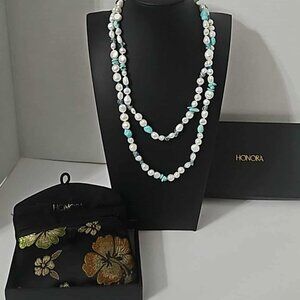Honora Pearl, Aquamarine and Turquoise Chip Necklace